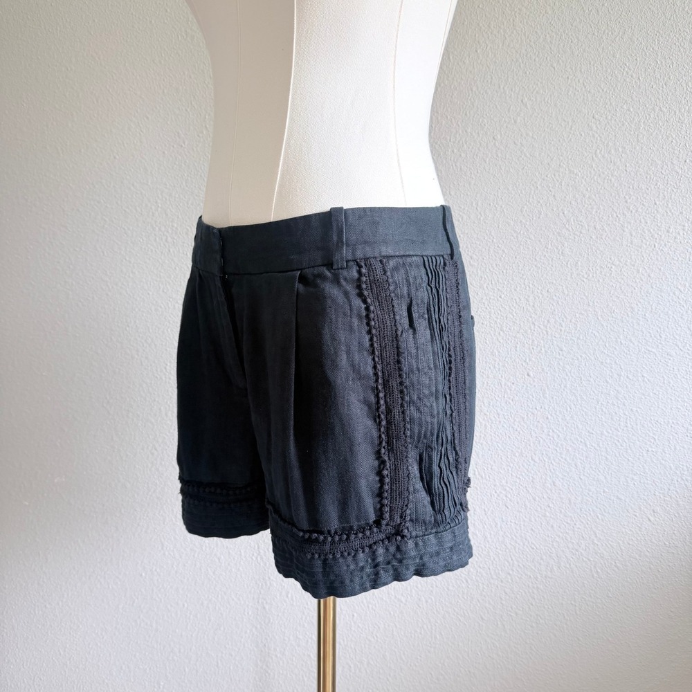 J.Crew Black Linen Crochet Trim Pintuck Shorts Womens Size 2 Summer Beach Resort